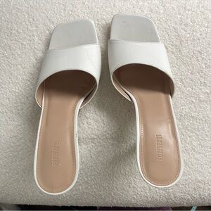 Forever 21 White and Tan Mules Sleek Minimalist Design